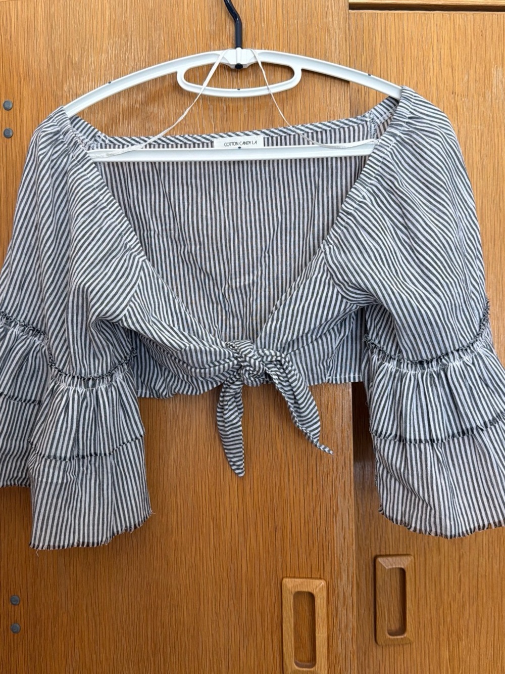 Cotton Candy Black & White Striped Tie-Front Crop Top